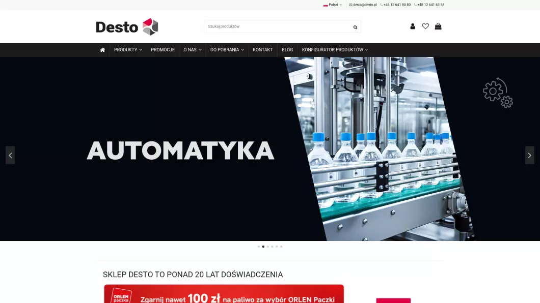 Zrzut ekranu strony internetowej firmy Automatyka przemysłowa - Desto
